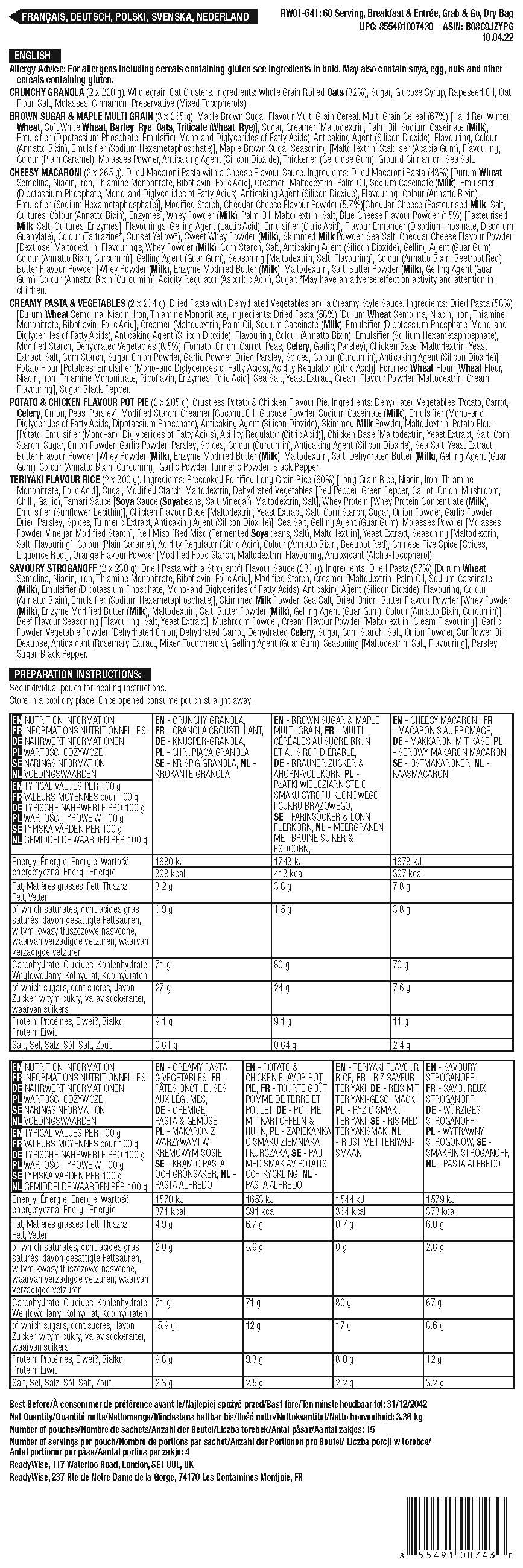 Sac d'urgence - 60 portions